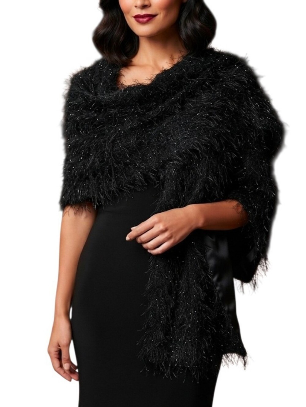 Valerie Stevens Black Fuzzy Wrap Scarf Shawl
